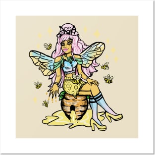 Queen Bee Honey Comb Kawaii Pastel Goth Posters and Art